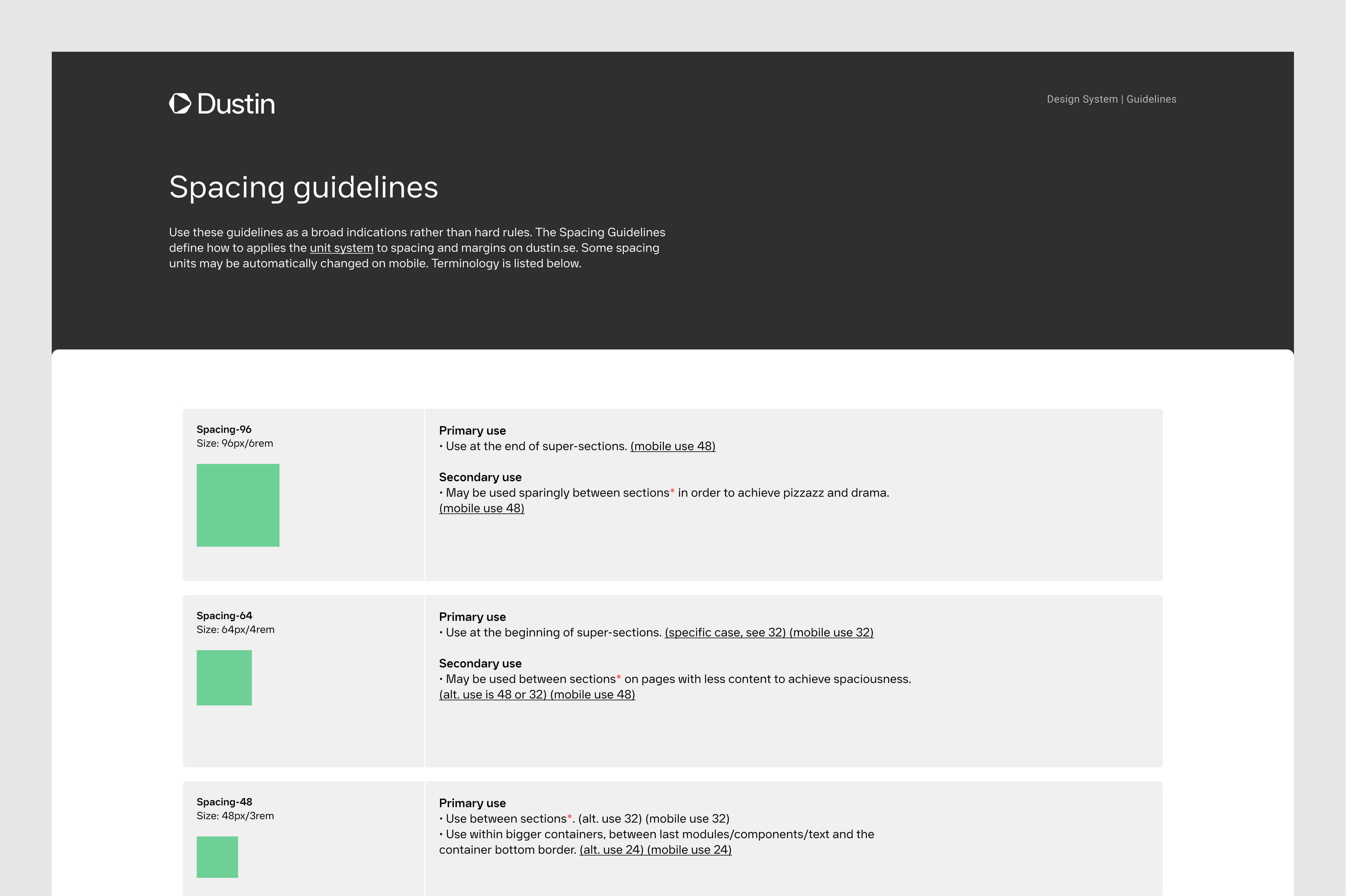Spacing guidelines in the new design system.