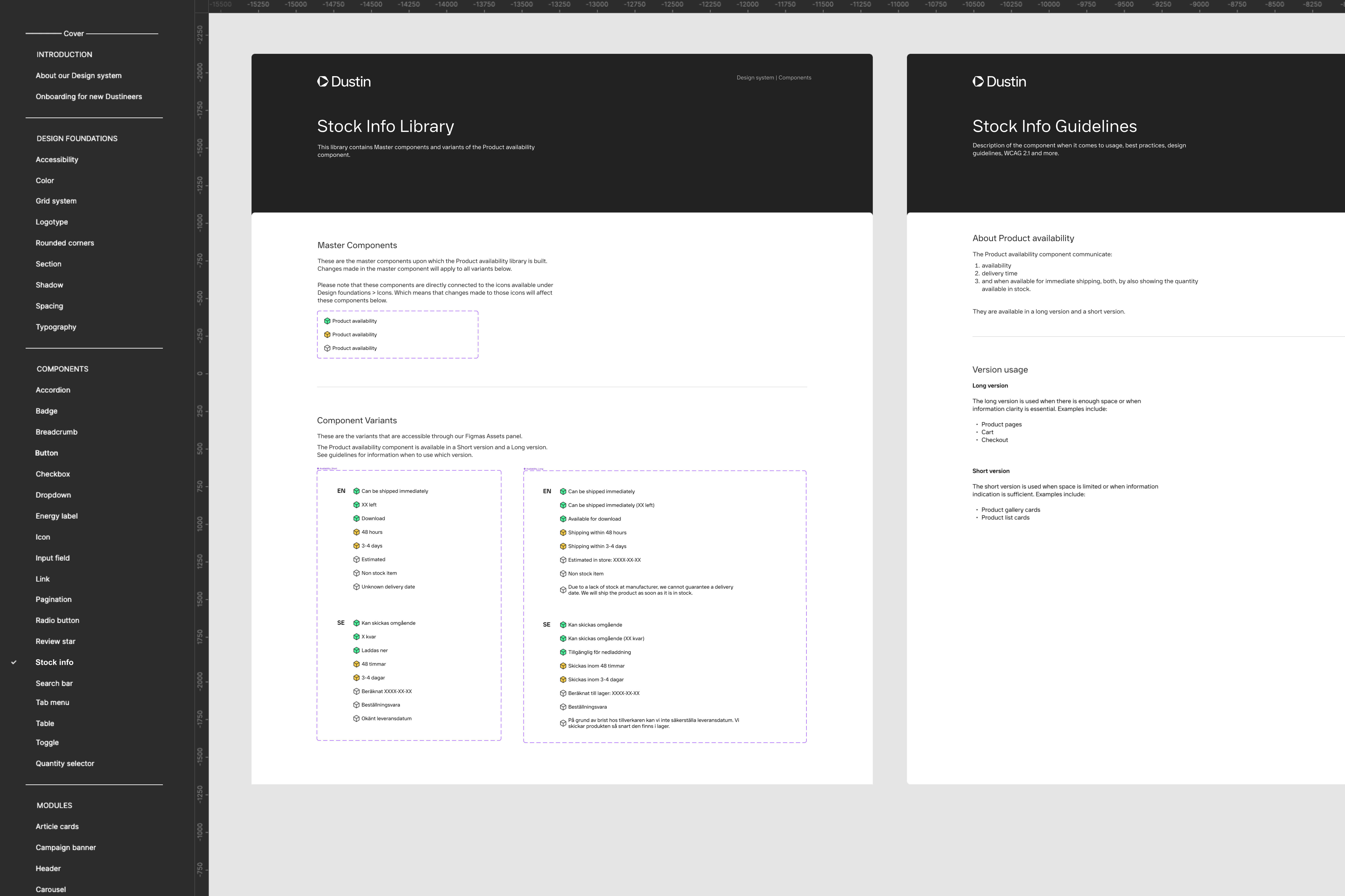 Stock info component in design system. Used for stock info on product cards and product page.