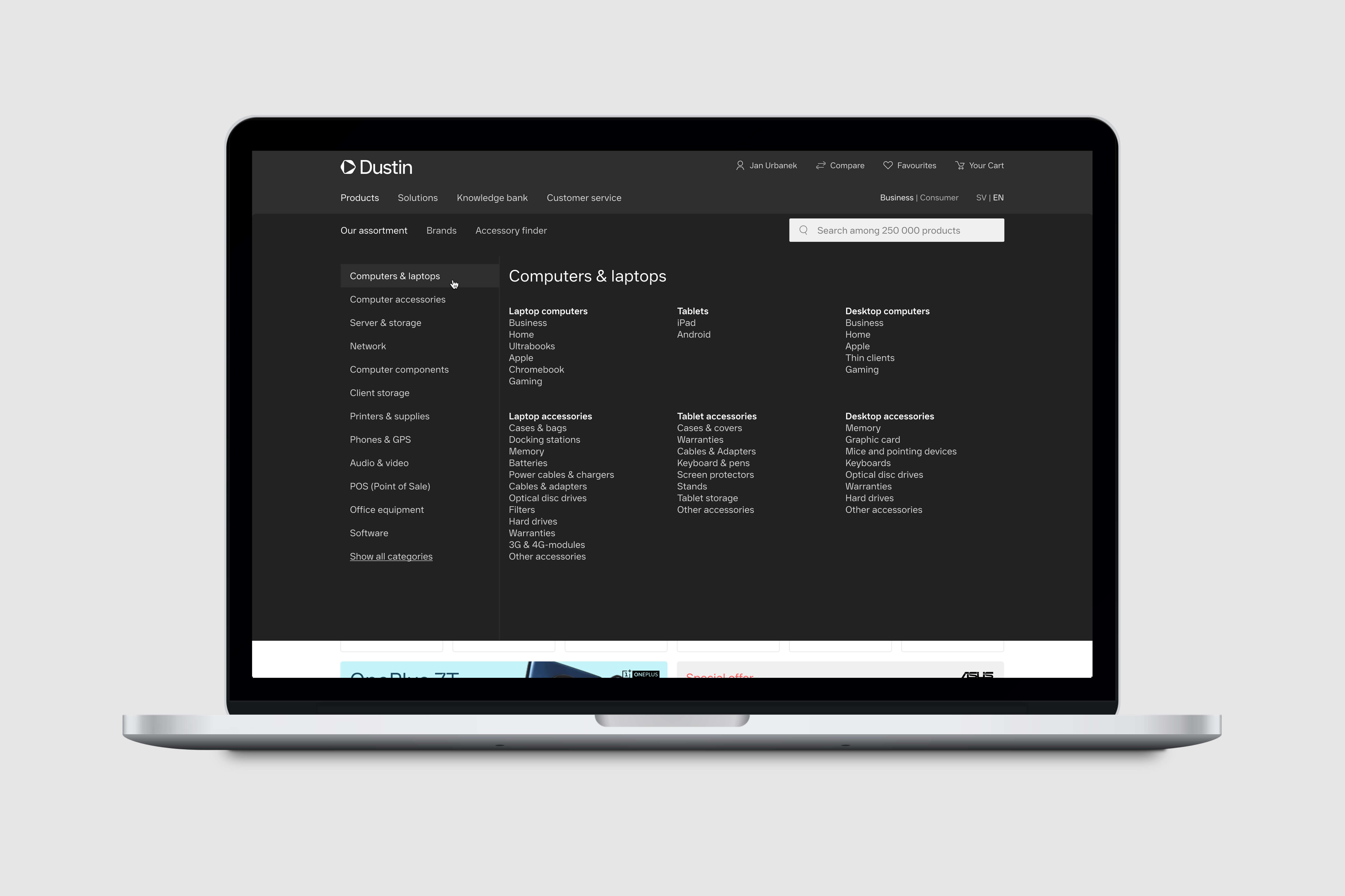 Main navigation on desktop with new brand.