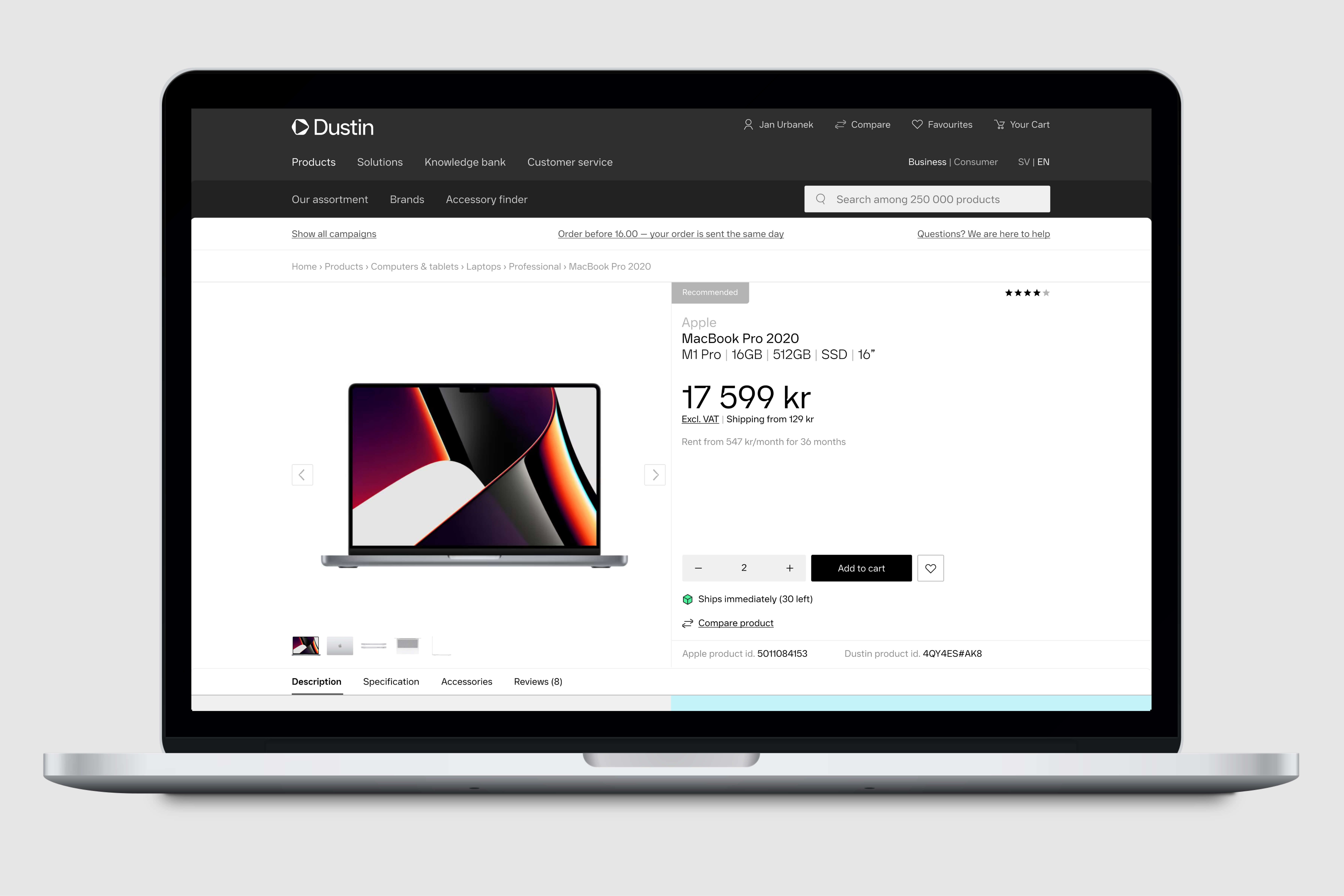 Product page on desktop. Redesigned both visually and functionally.