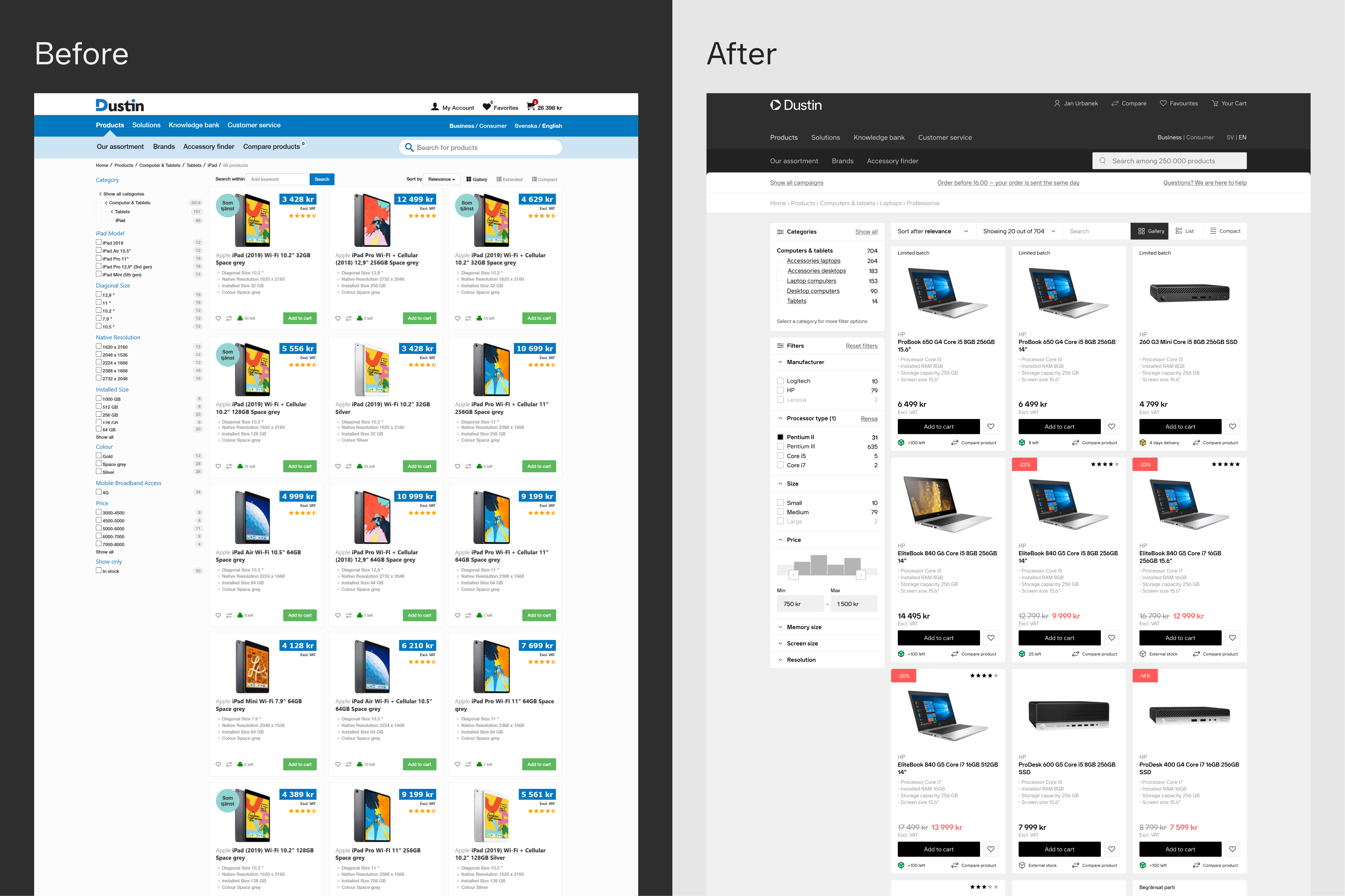 The search page before and after rebranding.